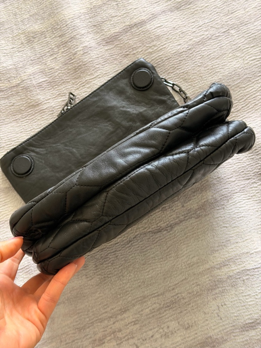 NWOT Zadig & Voltaire Rocky XL Quilted Leather Clutch Chain-Shoulder Bag - Black - Picture 6 of 16